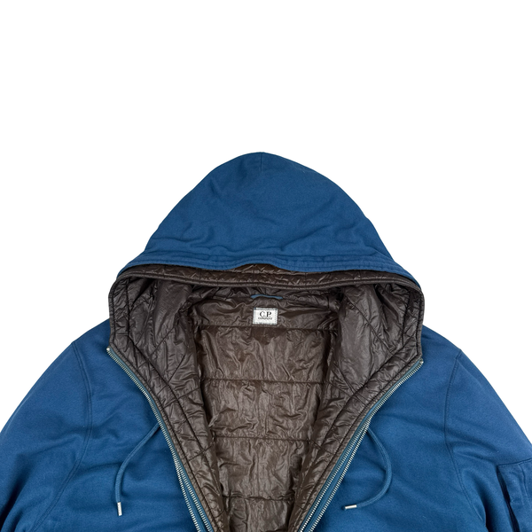 CP Company Blue Down Lined Zipped Cotton Lens View Hoodie - XXL