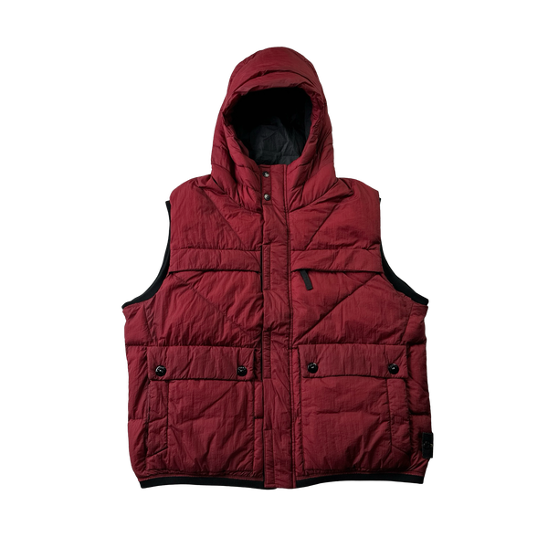 Stone Island 2011 Red Opaque Nylon Tela Gilet XXL