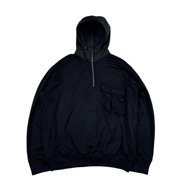 CP Company Navy Quarter Zip Resin Coated Hood Pullover - XXL