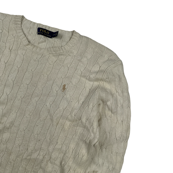 Ralph Lauren Cream Tussan Silk Knit Crewneck Jumper - Large