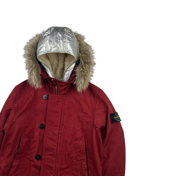 Stone Island 2015 Silver Sherling Liner Coyote Fur Hood David TC Jacket - Small