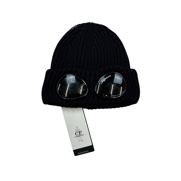 CP Company Navy Thick Ribbed Merino Wool Goggle Beanie