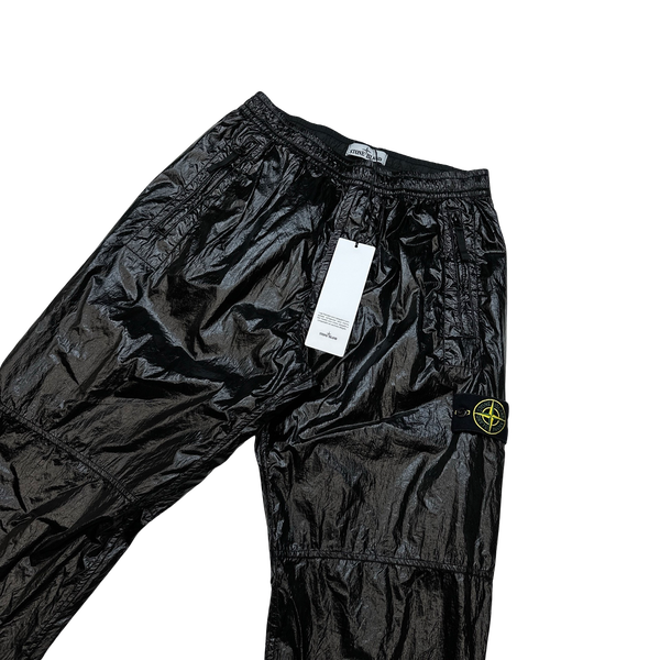Stone Island 2020 Black Crinkled-Effect Lucido Track Pants - 32"