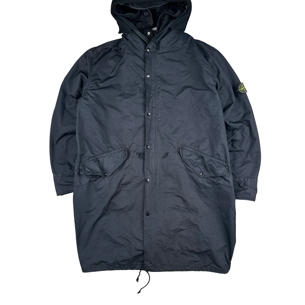 Stone Island 2007 Navy David TC Dutch Liner Spellout Hood Long Parka Jacket - XXL