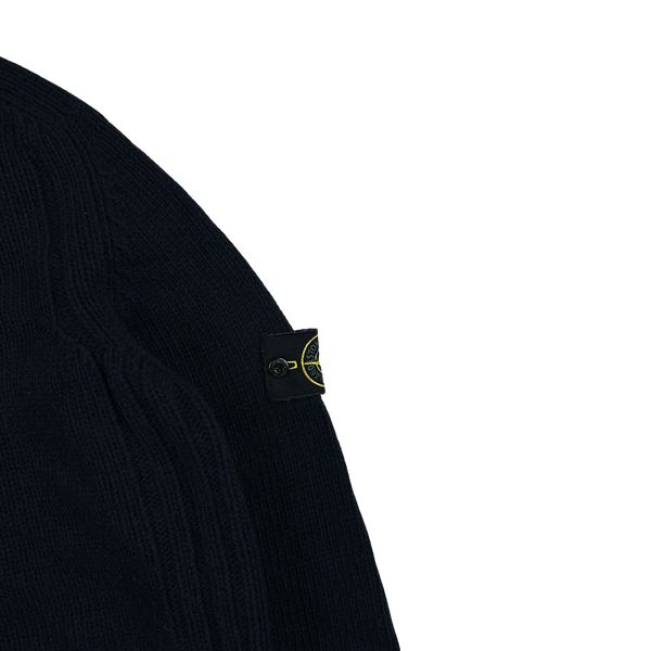Stone Island 2003 Navy Wool Hooded Knit Jumper - Medium