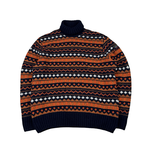 Paul & Shark Navy/Orange Roll Neck Wool Blend Thick Knitted Jumper - XL