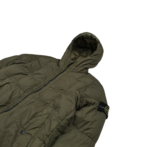 Stone Island 2018 Khaki Down Filled Crinkle Puffer Jacket - Medium