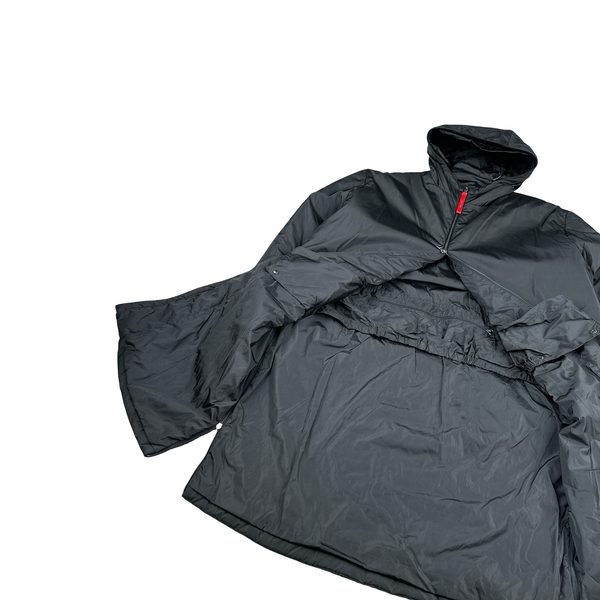 Prada Black Nylon Padded Hooded Long Jacket - Large