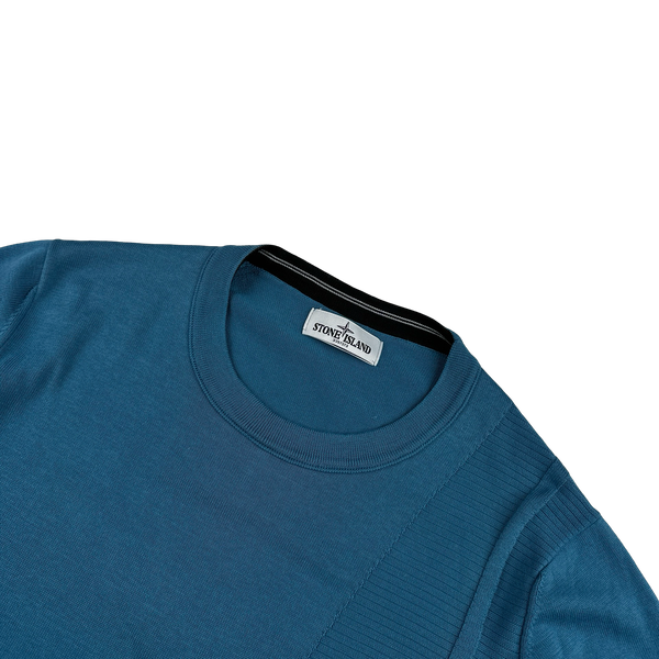 Stone Island 2013 Blue Compass Embossed Knit Cotton Jumper - Large