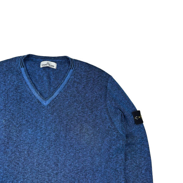 Stone Island 2014 Blue Marl Knit V-Neck Jumper - 3XL