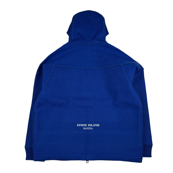 Stone Island 2025 Marina Blue Wool Woven Knit Zipped Jacket - Large