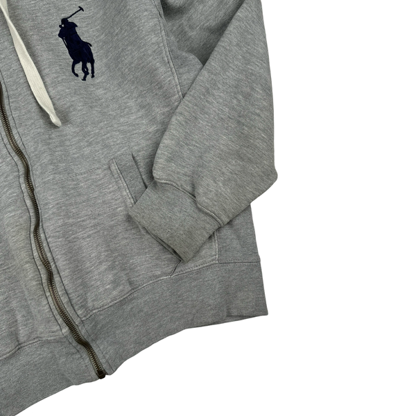 Ralph Lauren Grey Polo Logo Embroidered Zipped Hoodie - Small