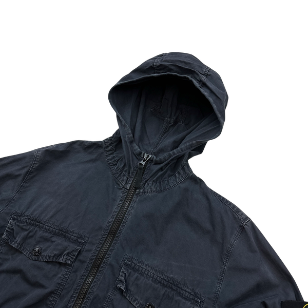 Stone Island Navy Hooded Cotton Overshirt Jacket - Medium