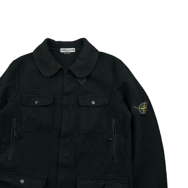 Stone Island 2004 Black Mottled Wool Multipocketed Collared Jacket - Large