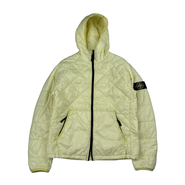 Stone Island 2019 Yellow Garment Dyed Quilted Micro Yarn Hooded Jacket - Large