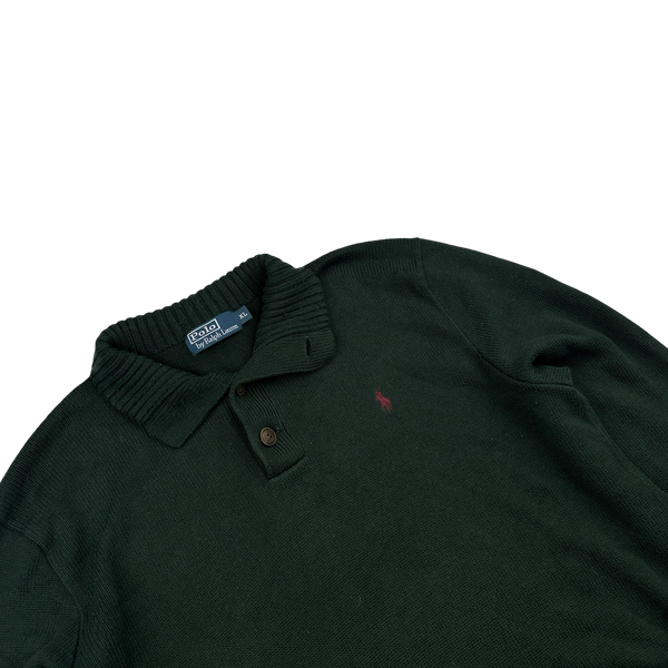 Ralph Lauren Dark Green Knit Quarter Button Jumper - XL