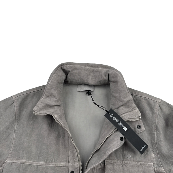 Stone Island 2025 Grey Bonded Linen Ghost Piece Jacket - Large