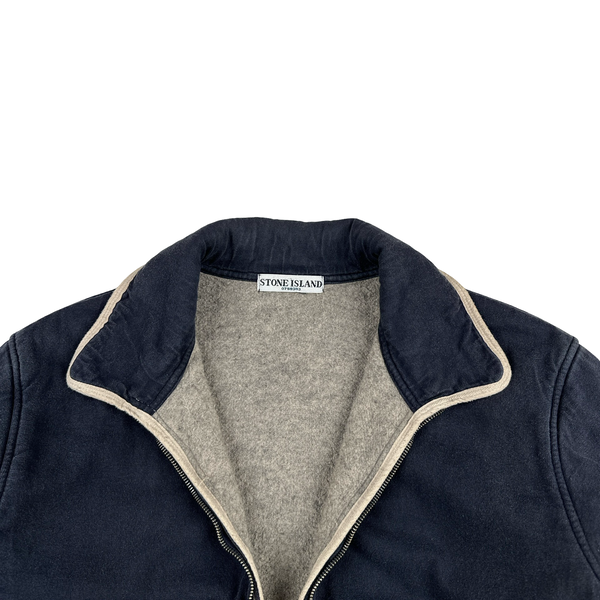 Stone Island 2005 Navy Felt Cotton Zipped Jacket - Large
