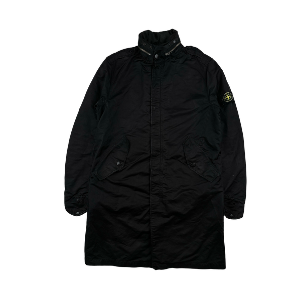 Stone Island Black David TC Long Parka Jacket - Medium
