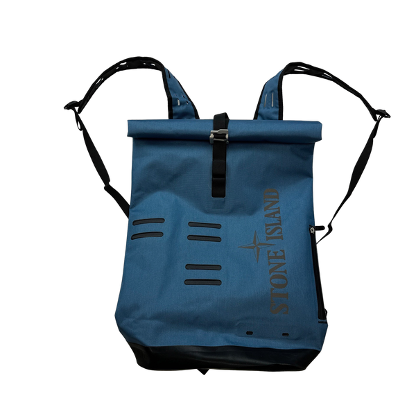 Stone Island Ortlieb Blue Reflective Spellout Waterproof Backpack