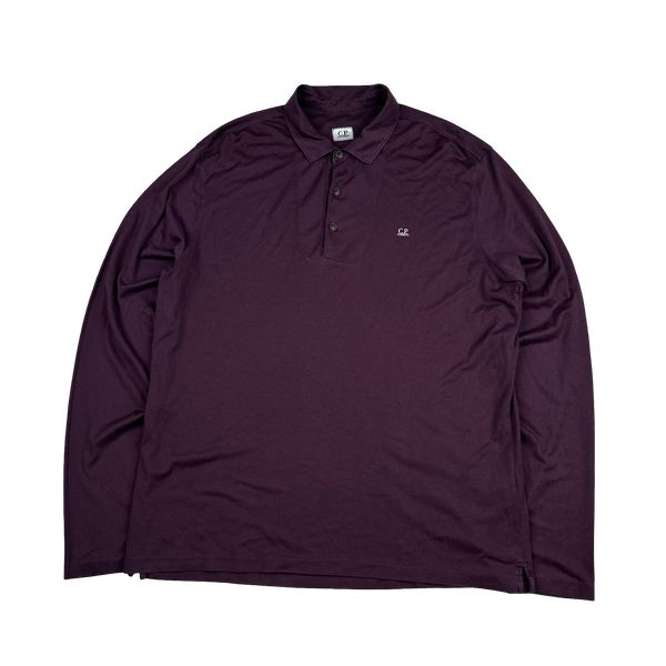 CP Company Purple Longsleeve Cotton Spellout Polo Shirt - XXL