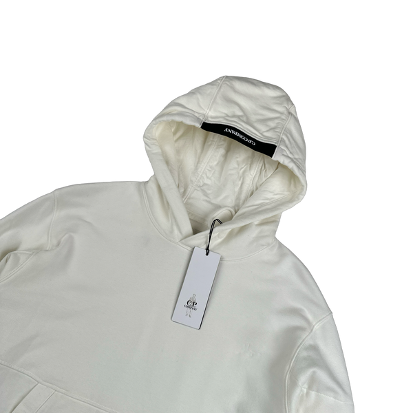 CP Company White Cotton Spellout Hoodie - Large