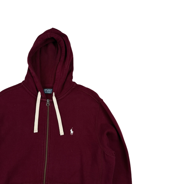 Ralph Lauren Red Thick Cotton Zipped Hoodie - Large