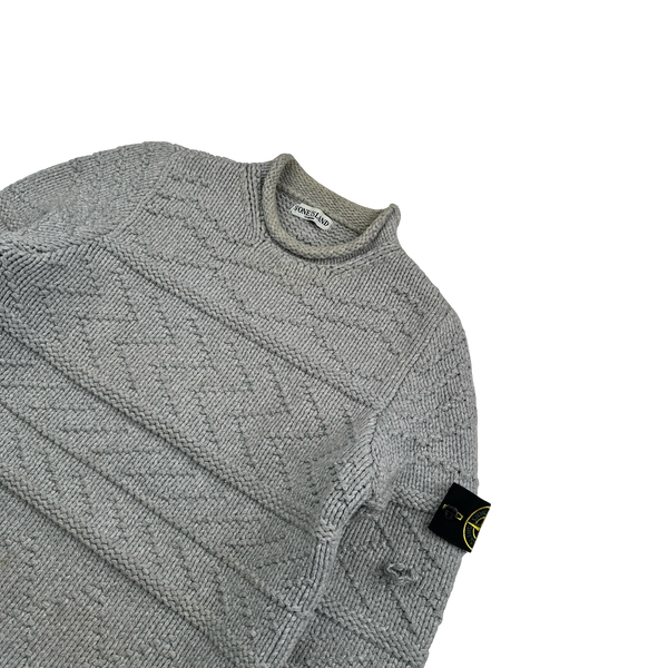 Stone Island 2009 Grey Cotton Detailed Heavy Knit - Small