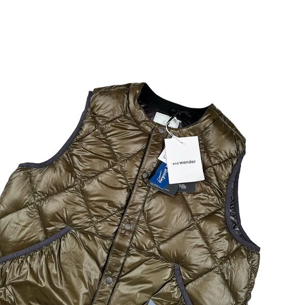 And Wander Khaki Pertex Diamond Quilted Puffer Vest - Medium