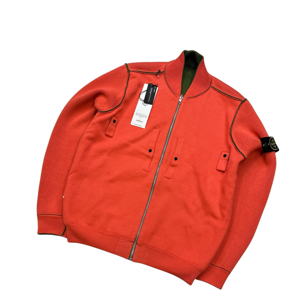 Stone Island 2022 Green/Coral Knit Reversible Cardigan - Medium