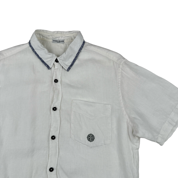 Stone Island Vintage White Compass Linen Shirt Medium Mat s Island