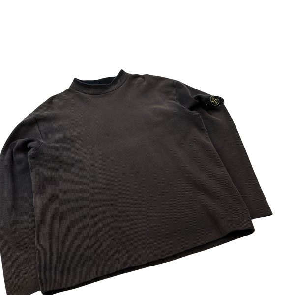 Stone Island 2002 Brown Ribbed Cotton Blend Crewneck Jumper - XL