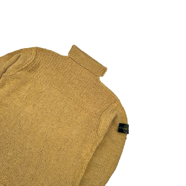 Stone Island 1994 Yellow Chenille Knit Vintage Roll Neck Jumper - Large