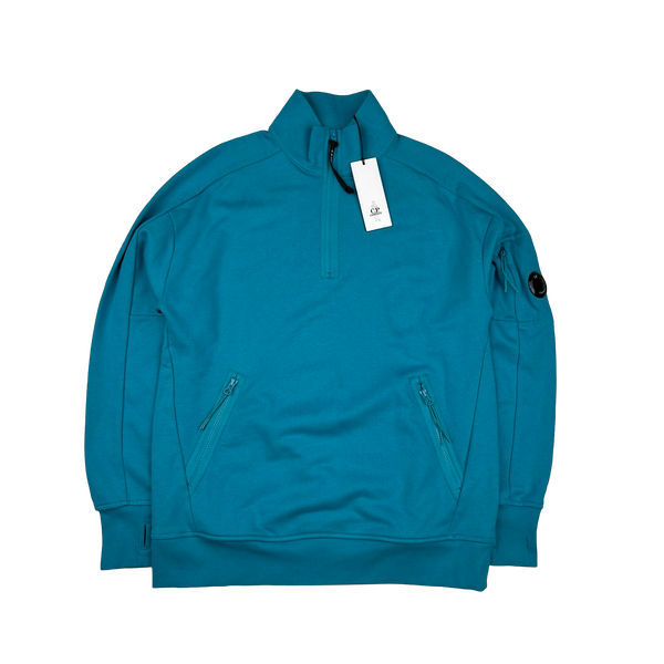 CP Company Blue Cotton Lens Viewer Quarter Zip Pullover - Large