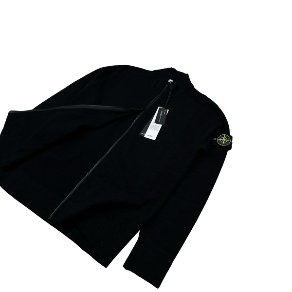 Stone Island 2024 Black Lana Wool Zipped Knit Jumper - Medium