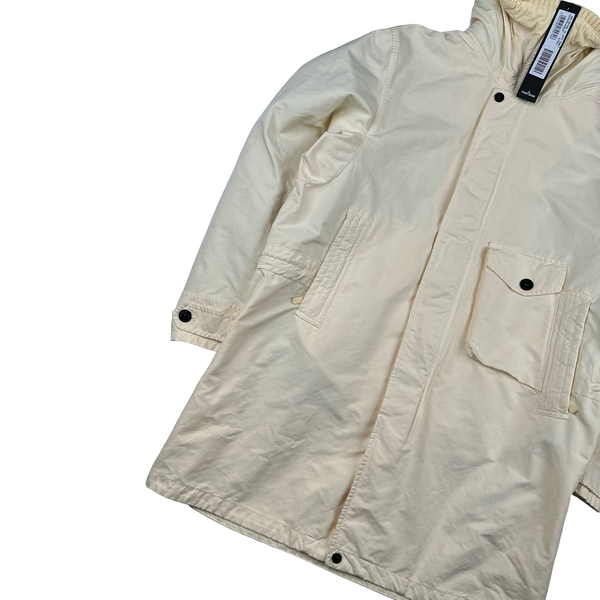 Stone Island 2021 Cream Garment Dyed David TC Long Parka Jacket - Medium