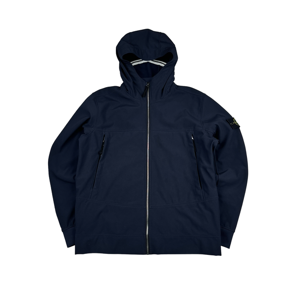 Stone Island Navy Soft Shell E Dye Hooded Jacket - XL