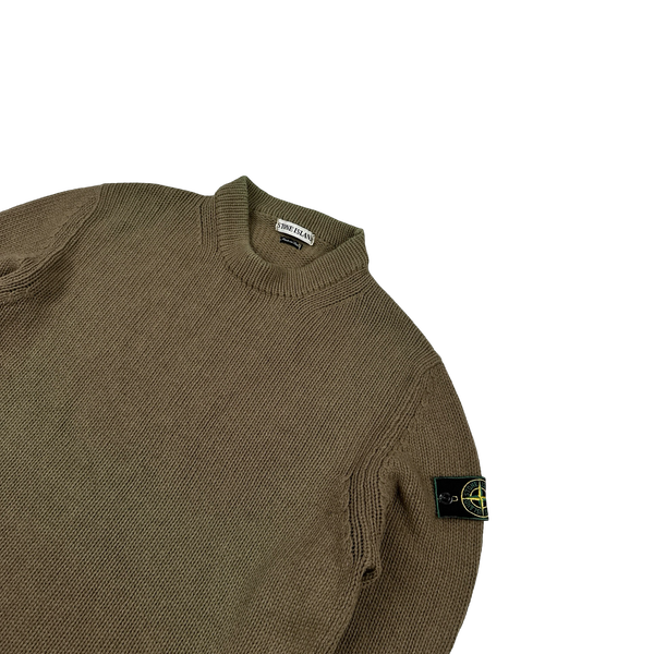 Stone Island 1998 Brown Wool Vintage Knit Mock Neck Jumper - Medium
