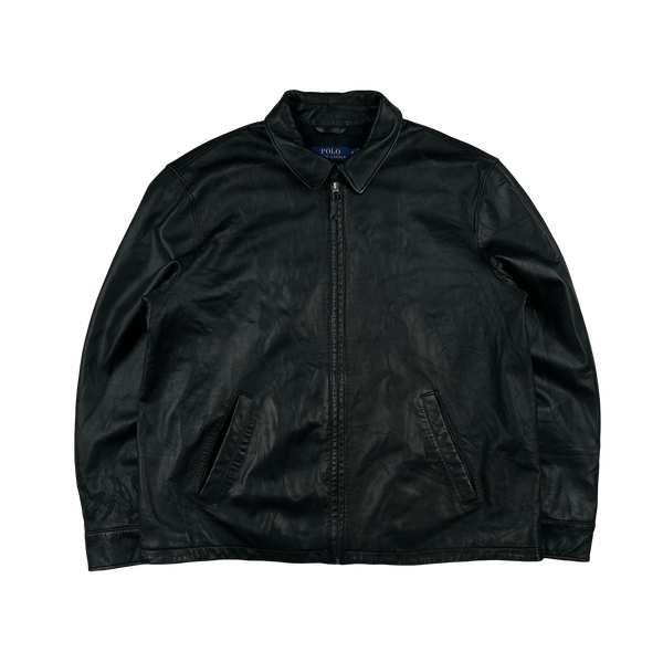 Ralph Lauren Black Heavyweight Leather Jacket - XL