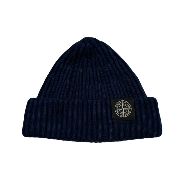 Stone Island Blue Wool Patch Beanie Hat