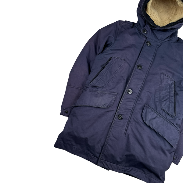Stone Island 2016 Navy David TC Dutch Rope Shearling Hood Down Lined Winter Jacket - Small