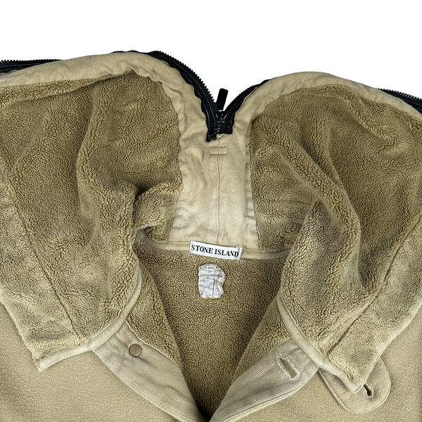 Stone Island 1999 Beige Butterfly Hood Fleece Lined Vintage Buttoned Jumper - XL