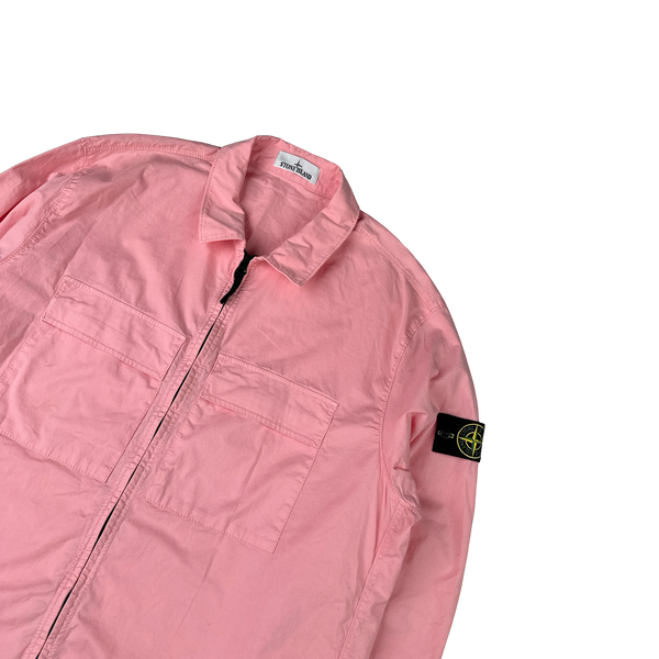 Stone Island 2023 Pink Supima Cotton Twill Zipped Overshirt - 3XL