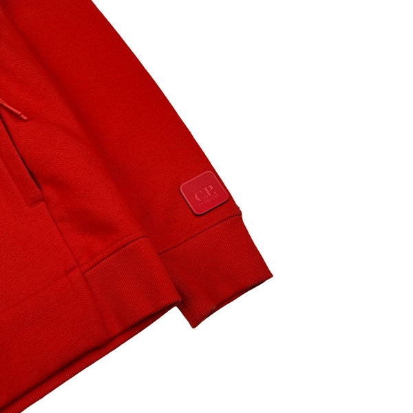CP Company Metropolis Red Cotton Spellout Zipped Hoodie - Large