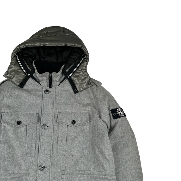 Stone Island 2014 Grey Ice Wool Blend Down Field Jacket - XXL