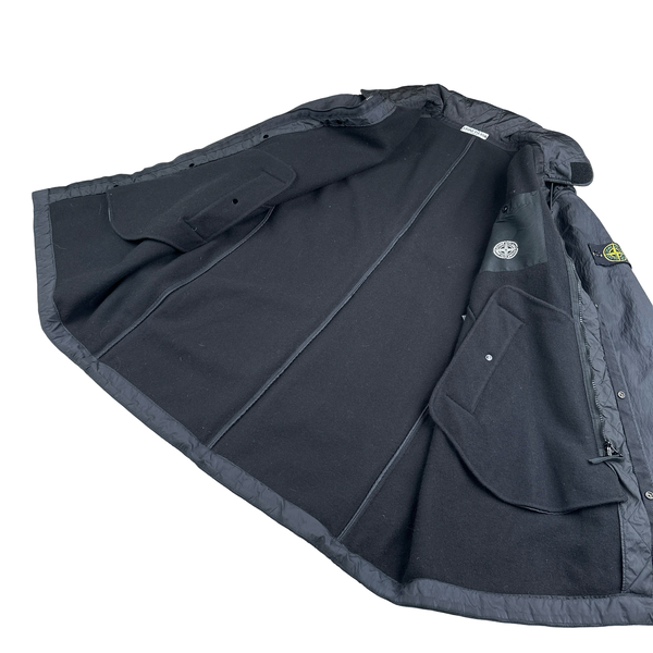 Stone Island 2010 Black Heavyweight Wool Lined Trench Coat - XL