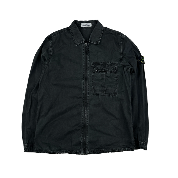 Stone Island Black Cotton Zipped Overshirt - Medium