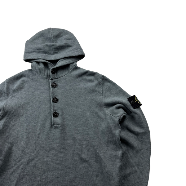 Stone Island Lightweight Grey Hooded Buttoned Knit Jumper - Large