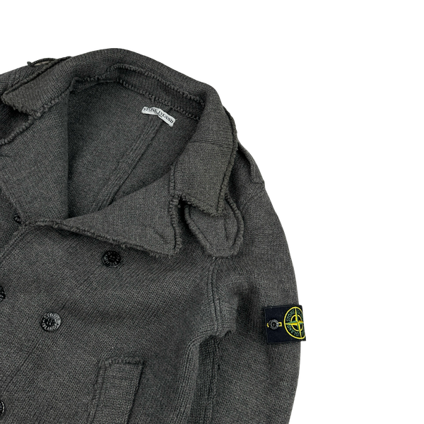 Stone Island 2008 Charcoal Double Breasted Wool Pea Coat - Large