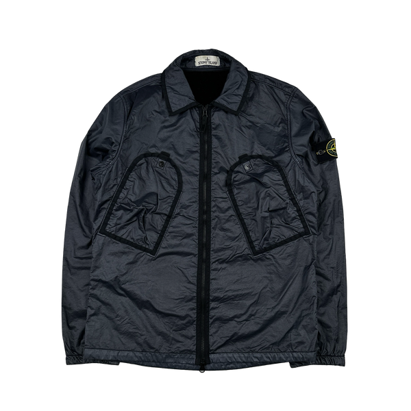 Stone Island 2020 Black Lamy Flock Zipped Overshirt - Small